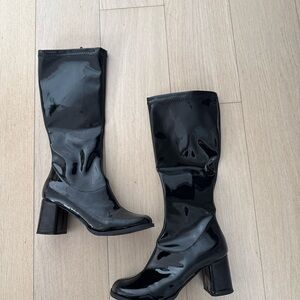 Black Patent Leather Knee-High Boots